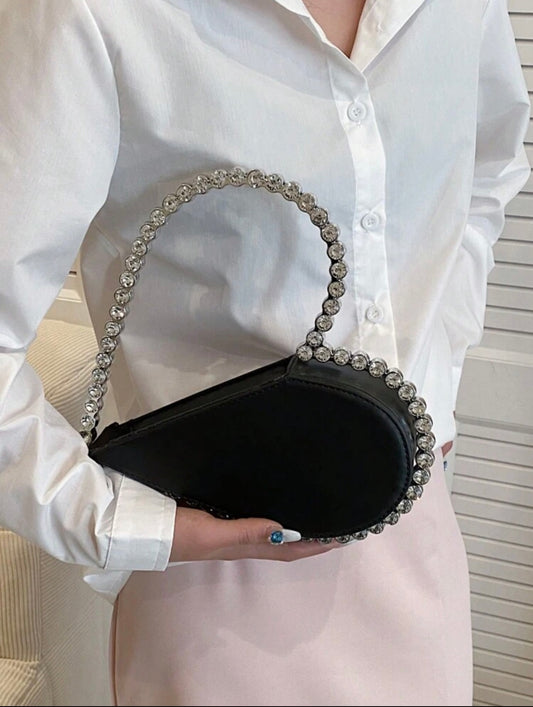 Sparkling Heart-Shaped Handbag with Rhinestones